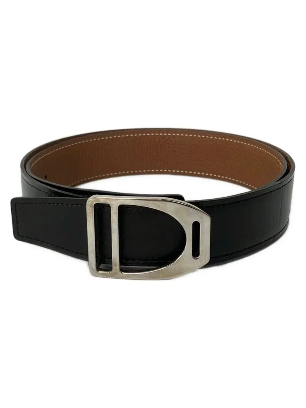 Hermes Belt 80 Etrier Dark Brown Black Silver Leather